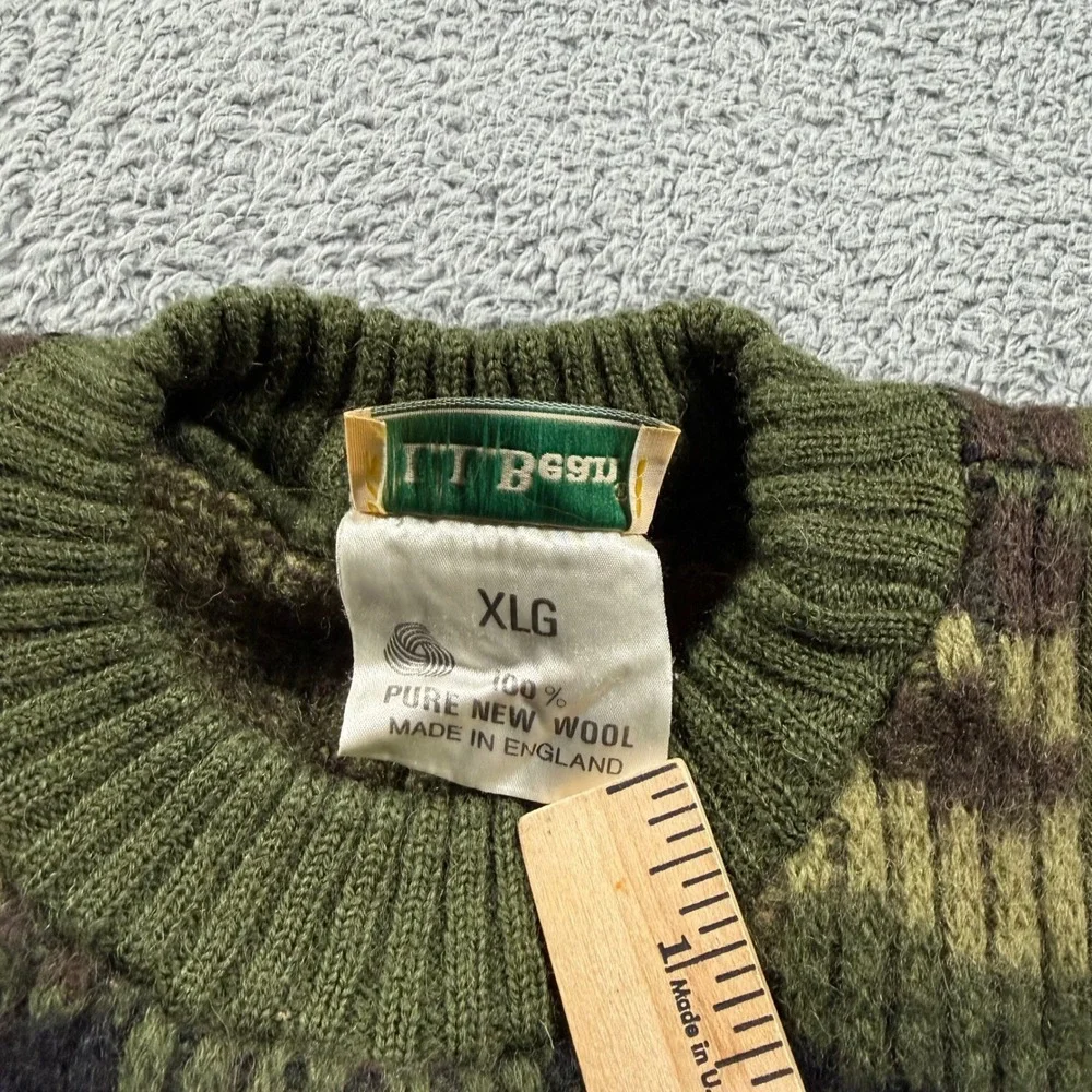VTG LL Bean Commando Sweater Mens XLG Green Camo Wool Military Made in England - Picture 5 of 7